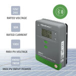 Qoltec Solarny regulator ładowania MPPT z czujnikiem temperatury 30A |12V / 24V | LCD | 2 x USB | Bluetooth | APP | GEL | LiFePO4 - 9