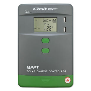 Qoltec Solarny regulator ładowania MPPT z czujnikiem temperatury 30A |12V / 24V | LCD | 2 x USB | Bluetooth | APP | GEL | LiFePO4