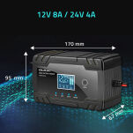 Qoltec Inteligentna mikroprocesorowa ładowarka 12V 8A | 24V 4A| Prostownik do akumulatora z funkcją naprawy - 3