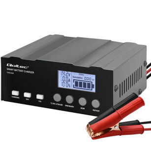 Qoltec Inteligentna mikroprocesorowa ładowarka 12V | 12.6V | 24V | Prostownik z funkcją naprawy do AGM GEL | LCD